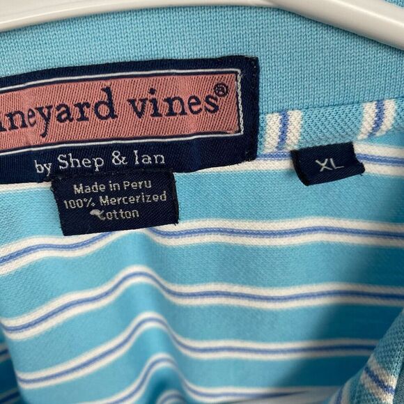 Vineyard Vines Men's size XL Blue Polo Shirt, Classic White Stripes 100% Cotton - Picture 3 of 12